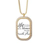 Life Moments Breath Quote Necklace Pendant Diamond Crystal Golden Jewelry
