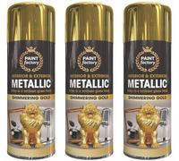 Life Necessities Gold Metallic Spray Paint, 3 x 400ml Aerosol Spray, Metal, Wood, Plastic & Automotive Interior & Exterior Paint