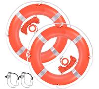 Life Preserver Ring 2 Pack, 23 Inch Life Ring with Horseshoe Bracket Orange, Boat Safety Throw Rings with Rope 98.5 FT Water Floating Lifesaving Rope and Reflective Tape for Boat
