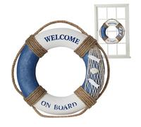 Life Preserver Ring Wall Decor,30cm Nautical Room Beach Decorations Red And White Life Ring Wall Art Lifebuoy Welcome Aboard Sign