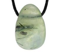 Life Source Plus Prehnit Drop Pendant Drop Pendant Drum Gemstone with Drilled Hole with Leather Strap