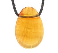 Life Source Plus Yellow Fluorite Teardrop Pendant Drum Gemstone with Drilled Hole with Leather Strap