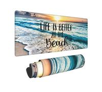 Life Sun Better Ocean Beach Mouse Pad XL Extended Desk Mat, Non Slip Rubber Base Stitched Edge Gaming Pc Desktop Large Mice Pad,31.5 x 11.8 Inch