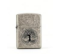 Life Tree Engraved Vintage Wheel Lighter Windproof Reusable Soft Flame Kerosene Lighter for Men Father Boyfriend (Silver)