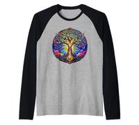 Life Tree Medieval Gothic Cathedral Mosaic Art Circle Raglan Baseball Tee