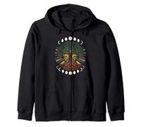 Life Tree Moon Phases Meditation Retro Vintage Nature Zip Hoodie