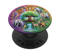 Life Tree with wild Animals Fantasy Wildlife Mandala PopSockets Adhesive PopGrip
