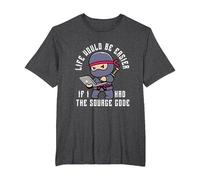 Life Would Be Easier If I Had The Source Code | Ninja Coder T-Shirt, Men's Big and Tall, Dark Heather Grey, 5X Tall
