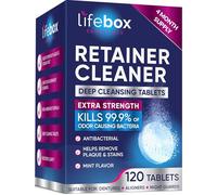 Lifebox Essentials Retainer Cleaner Tablets - 120 Denture Cleaning Tablets & Aligner Cleaner - Removes Odors & Stains - For Aligners, Retainers, Dentures, Night Guards - Mint Flavor