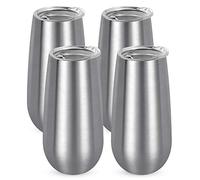 Lifecapido 4 Pack Stemless Double Insulated Champagne Flute Tumbler with Lid, 6 Oz Unbreakable Reusable Cocktail Champagne Toasting Glasses, Great Gift for Friends Family Christmas Birthday, Silver