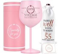 Lifecapido 55th Birthday Gifts for Women, Vintage 1970 Stainless Steel Wine Glass with Wine Bag and Card, 55th Birthday Decorations for Women, 55 Year Old Birthday Gifts for Grandma Mom Friends Wife