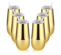 Lifecapido 6 Pack Stemless Champagne Tumblers, 6oz Insulated Stainless Steel Flute Glass for Wedding, Christmas Party, Bride Shower - Gold