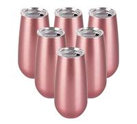 Lifecapido 6 Pack Stemless Double Insulated Champagne Flute Tumbler with Lid, 6 Oz Unbreakable Reusable Cocktail Champagne Toasting Glasses, Good Gift for Friends Family Christmas Birthday, Rose Gold