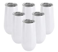 Lifecapido 6 Pack Stemless Double Insulated Champagne Flute Tumbler with Lid, 6 Oz Unbreakable Reusable Cocktail Champagne Toasting Glasses, Good Gift for Friends Family Christmas Birthday, White
