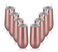 Lifecapido 8 Pack Insulated Champagne Tumblers, 12oz Champagne Flute Tumbler, Stainless Steel Stemless Champagne Glass, Unbreakable Cocktail Cups with Lid for Birthday Wedding Christmas (Rose Gold)