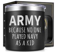 Lifecapido Army Gifts for Men, Army Because No One Played Navy As Kid 14 oz Insulated Coffee Mug, Military Birthday Christmas Gifts for US Veterans, Dad, Uncle, Black