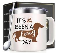 Lifecapido Dachshund Gifts for Women, It's Been A Long Day 14oz Insulated Coffee Mug with Lid & Straw, Christmas Birthday Weiner Dog Gifts for women Friends Dog Lovers(Cream)
