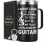Lifecapido Guitar Gifts for Men, I Might Look Like I'm Listening To You 20oz Insulated Coffee Mug with Keychain, Birthday Christmas Gifts for Guitar Players Lovers Guitarists, Black