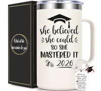Lifecapido Masters Degree Graduation Gifts, She Believed She Could So She Mastered It 2026 20oz Insulated Coffee Mug with Keychain, 2026 Graduation Gifts for Graduates Friends Classmates, Creamy