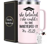 Lifecapido Masters Degree Graduation Gifts, She Believed She Could So She Mastered It 2026 20oz Insulated Coffee Mug with Keychain, 2026 Graduation Gifts for Graduates Friends Classmates, Rose Quartz