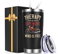 Lifecapido Motorcycle Gifts for Men, Therapy Is Expensive Wind Is Free 20oz Insulated Tumbler, Cool Biker Christmas Gifts for Motorcycle Riders Lovers Racer