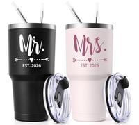 Lifecapido Mr and Mrs Gifts, Wedding Gifts for Couples 2026 Mr & Mrs 30oz Tumbler Set, His and Hers Engagement Gift for Couple Bride Groom(Black & Pink)