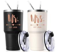 Lifecapido Mr and Mrs Gifts, Wedding Gifts for Couples 2026 Mr & Mrs 30oz Tumbler Set, His and Hers Engagement Gift for Couple Bride Groom(Black & Cream)