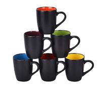 Set of 6 Coffee Mug Sets, 16 Ounce Ceramic Coffee Mugs Restaurant Coffee Mug, Large-sized Black Coffee Mugs Set Perfect for Coffee, Cappuccino, Tea, Cocoa, Cereal, Black outside and Colorful inside