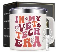Lifecapido Vet Tech Gifts, In My Vet Tech Era 14 Oz Insulated Coffee Mug with Keychain, Veterinary Technician Appreciation Week Chistmas Birthday Graduation Gifts for Friends Women Men(Cream)