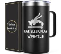 Lifecapido Wrestling Gifts, Eat Sleep Play Wrestle 20oz Insulated Coffee Mug with Handle, Christmas gift Wrestler Gifts for Men Wrestlers Wrestling Coach, Black