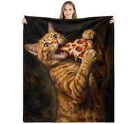 Lifeel Funny Ginger Cat Eating Pizza Throw Blanket, Quirky Orange Humorous Soft Cozy Flannel Blanket for Cat Lovers Kids, 50×60 inch