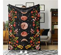 Lifeel Moonlit Garden Throw Blanket, Moon Phase Surrounded by Vines and Flowers Black Cozy Decor Nap Blankets for Sofa Bed Couch Chair or Dorm Twin 60 ×80 inch
