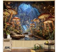 Lifeella Cave Mushroom Tapestry, Fantasy Cavern Wall Decor, Aesthetic Landscape Nature Art for Bedroom Living Room, 60x80 inches