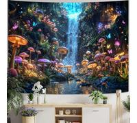 Lifeella Fantasy Mushroom Tapestry, Waterfall Butterfly Wall Decor, Aesthetic Landscape Nature Art for Bedroom Living Room, 60x80 inches