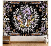 Lifeella Purple Mushroom Tapestry, Hippie Eyes Floral Leaves Moon Phase Tapestries for Bedroom Grunge Wall Hanging 44×60 inch