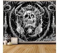 Lifeella Skull Tapestry, Gothic Horror Moon Skeleton Mystic Dark Tapestries for Bedroom Grunge Wall Hanging Black and White (Black, 44"×60" (112.5×150cm))