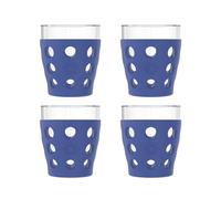 Lifefactory 10-Ounce Beverage Glasses with Protective Silicone Sleeves, 4-Pack, Cobalt Blue