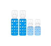 Lifefactory BPA-Free Glass Baby Bottles w/ Silicone Sleeves-4 Pack (9 oz.+4oz. Sky & Ocean)