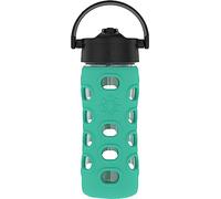 Lifefactory Glass Water Bottle with Pivot Straw Cap, 12 Ounce, Kale