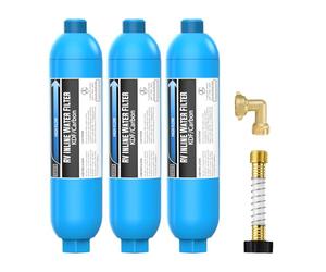 Lifefilter RV Inline Water Filter with Solid Brass 90 Degree Hose Elbow, Eliminates Stress and Strain On RV Water Intake Hose Fittings(3 Pack)