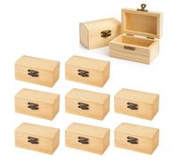Lifegogo 10Pcs Small Wooden Box for Craft: Treasure Chest Unfinished Wood Boxes with Lid and Metal Locking Clasp for DIY Projects Painting Arts and Crafts Home Decor (9×5.5×5cm)