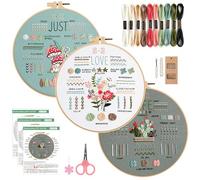 Lifegogo 3PCS Flower Embroidery Kit for Beginners: Cross Stitch Kits with Flower Embroidery Accessories & Hoop DIY Art Project Craft Set Perfect Gifts for Adults (Flowers Pattern)