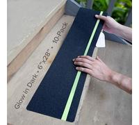 LifeGrip Anti Slip Traction Treads with Glow in Dark Stripe (10-Pack), 6“ X 28”, Best Grip Tape Grit Non Slip, Outdoor Non Skid Tape, High Traction Friction Abrasive Adhesive for Stairs Step