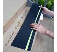 LifeGrip Anti Slip Traction Treads with Glow in Dark Stripe (10-Pack), 6" X 32", Best Grip Tape Grit Non Slip, Outdoor Non Skid Tape, High Traction Friction Abrasive Adhesive for Stairs Step