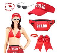 Lifeguard Costume Set,Lifeguard Accessories with Hat,Sunglasses,Whistle,Bum Bag,Hairband,Bracelet,Life Guard Party Outfit,Baywatch Lifeguard Fancy Dress for Men Women Adults Kids Halloween Party