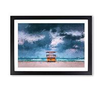 Lifeguard Hut on Miami Beach Florida in Abstract Framed Print | A2 Black Framed Wall Art | Ready to Hang | Abstract Beach Picture | Living Room Bedroom Lounge Office