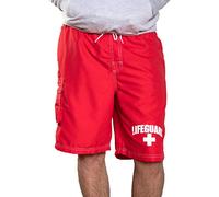 LIFEGUARD Officially Licensed Red Men's Board Shorts Swim Trunks with Side Pocket, Men and Boys, Great for Beach & Pool, Red, Large