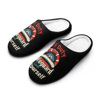 Lifeguard Save Yourself Slippers Women Winter Warm Cotton Hotel Slippers Anti-Slip Indoor Slip-Ons House Shoes 9-10（40-41）