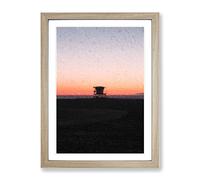 Lifeguard Station On Huntington Beach In California Modern Framed Wall Art Print, Ready to Hang Picture for Living Room Bedroom Home Office Décor, Oak A2 (64 x 46 cm)