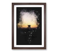 Lifeguard Station on Huntington Beach Paint Splash Framed Print | A2 Walnut Framed Wall Art | Ready to Hang | Modern Beach Picture | Living Room Bedroom Lounge Office